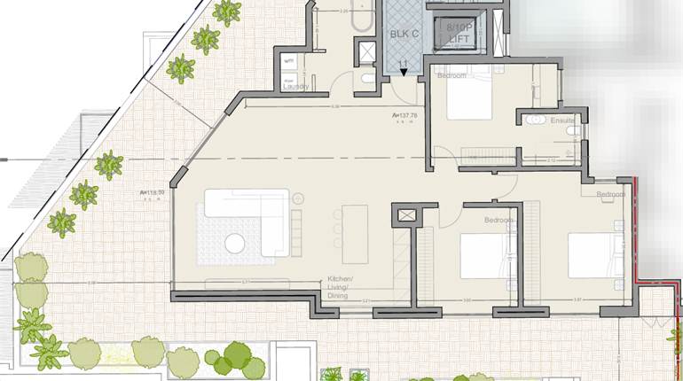 Mosta - 255sqm 3 Bedroom Corner Penthouse - Shell form