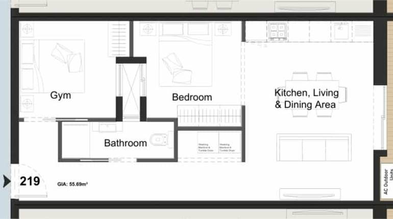 Paola 2nd floor Apartment 1 Bedroom + study