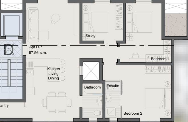 B'Kara - 3 bedroom Penthouse with two terraces in Shell form