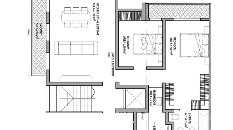 Fgura - 2nd Floor Apartment - Shell on Plan